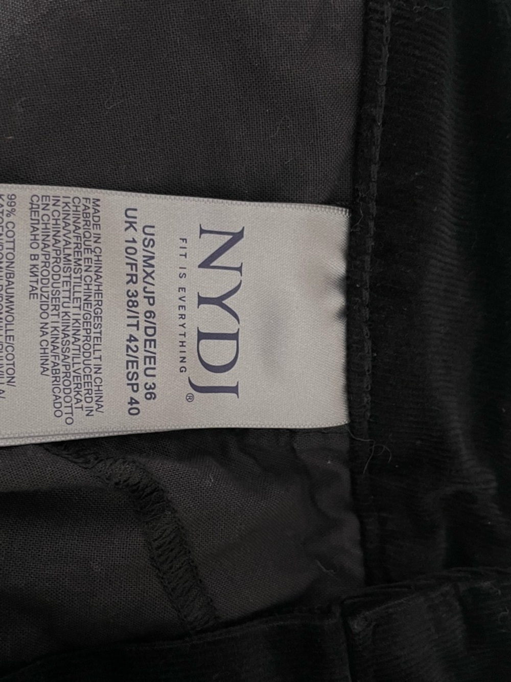 NYDJ Marilyn Straight Curduroy Black Pants Size 6 - Picture 6 of 6